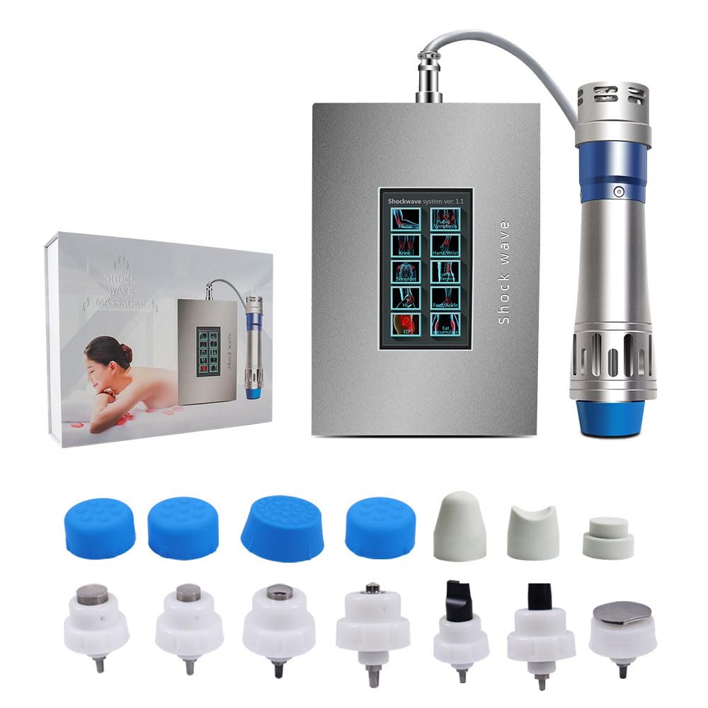 Stoßwellentherapiegerät mit Touchscreen, 350W | 10 Behandlungsbereiche, 1-16Hz Frequenz, 60-200mJ Intensität, 7 Massageköpfe, Für Physiotherapie und Schmerzlinderung