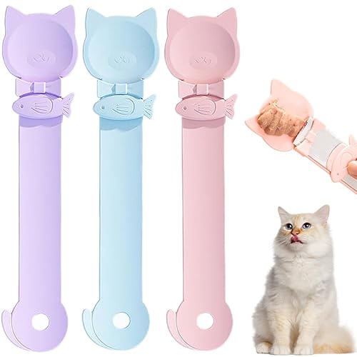 PETPAWLOVELY-3PCS Cat Treat Spoon Squeeze,Cat Strip Feeder spoon,Multi-Function Cat Treat Dispenser,Easy Feeding Cat Spoon for Licky Treats,Cat Food Spoon for Wet Food(3 Color) - 3 pcs spoons