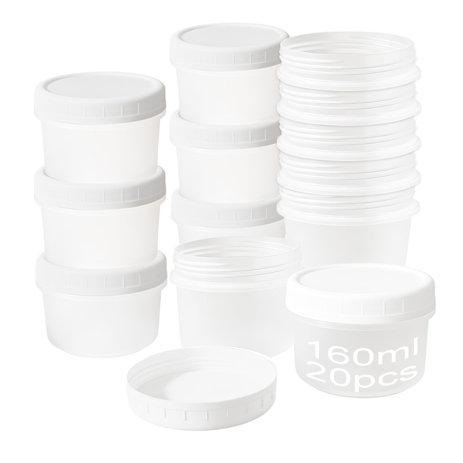 PDKKFF 20Pcs 5oz/160ml Small Food Containers with Lids, Plastic Food Storage, Reusable Stackable, Dishwasher & Microwave & Freezer Safe for Snacks Yogurt, DIY Craft