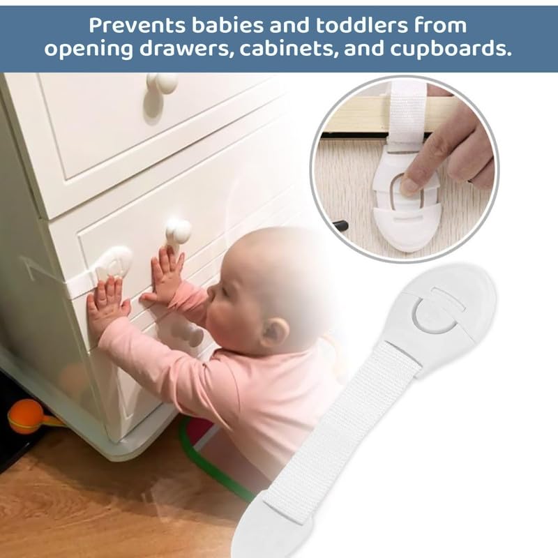 Image of Safe-O-Kid Safety Lock Combo | 4 Smiley Shaped Corner Protectors, 1 Butterfly Safety Lock & 1 Nylon Safety Lock | Childproofing Kit for Cabinets, Drawers & Furniture Safety - Assorted