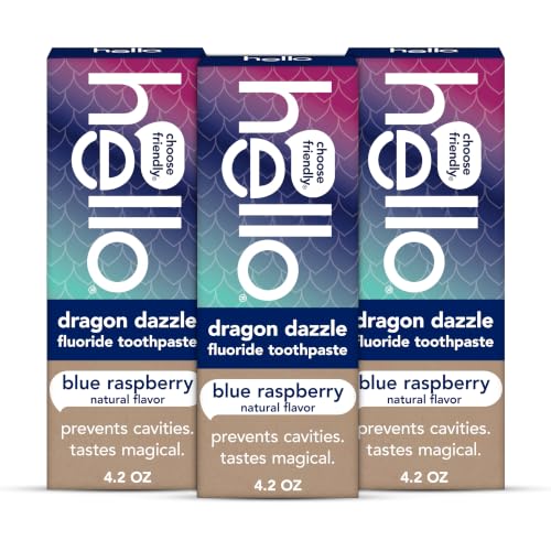 hello Dragon Dazzle Fluoride Kids Toothpaste, Blue Raspberry, 3 Pack, 4.2oz