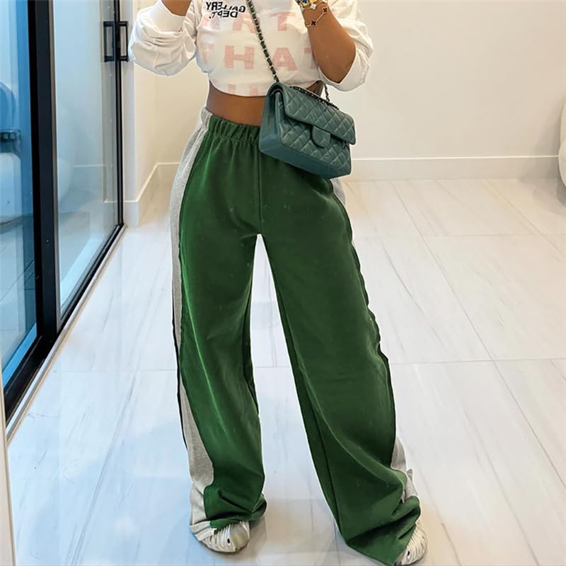 Women's Green Modern Wide Leg Flare Y2K Sweatpants2