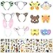 BHGT 22PCS Ensemble de Costume Animaux Masque Serre-Tête Bandeau Autocollants Temporaires Accessoire de Déguisement Cadeau Fourniture de Fête Pour Decoration Cosplay Anniversaire Jungle Enfant Party