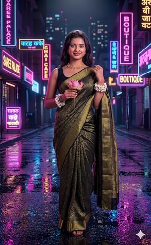 Image of Flosive inchWomen's Soft Silk Banarasi Style Saree with Rich Pallu, Gold Zari Work, Elegant Saree with Blouse Piece inch
