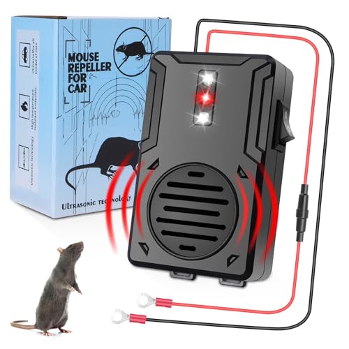 Yeecka Ultrasónico Ahuyentador Animales Coche, Ahuyentador de Jabalies con Flash LED, Repelente para Comadrejas en el Coche para Coches de 12 V, Garajes y áticos