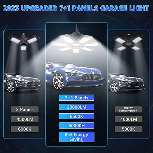 6 Pack Led Garage Light 200W, Led Workshop Ceiling Light 20000Lm 6500K, Daylight Ultra Bright Garage Lighting, E26/E27 Base Basement Bulb Deformable 7+1 Adjustable Panels Garage Ceiling Light #TOP6
