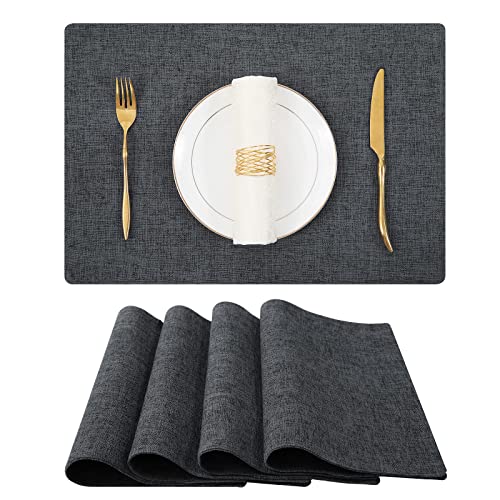 Homaxy Cotton Linen Placemats For Dining Table Set Of 4, Heat Resistant Washable Table Mats, Easy To Clean Place Mats, 13" X 19", Charcoal Gray #TOP15