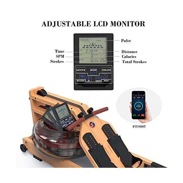 SNODE-Foldable-Wood-Water-Rowing-Machine-with-APP-Rowing-Machine-Water-Resistance-for-Home-Use-with-LCD-Monitor-Water-Resistance-Wood-Indoor-Rower-Soft-Seat-Home-Fitness-Workout-Yellow SNODE Wood Water Rowing Machine for Home Use, Foldable Rower Machine, Imported Beech Wood, Rower Machine with Bluetooth and LCD Monitor, Soft Seat