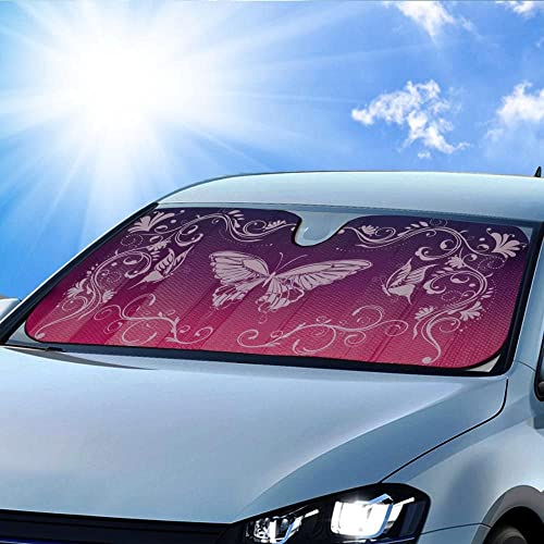 Bdk Premium Front Windshield Sun Shade-Accordion Folding Auto Sunshade For Car Truck Suv-Blocks Uv Rays Sun Visor Protector-Keep Your Vehicle Cool- 58 X 27 Inch (Pink Butterfly) #TOP1