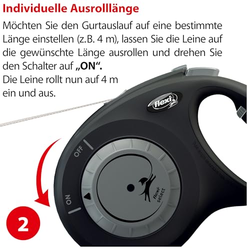 flexi® Select M Gurt 0-7 m schwarz, Roll-Leine für Hunde bis 25 kg