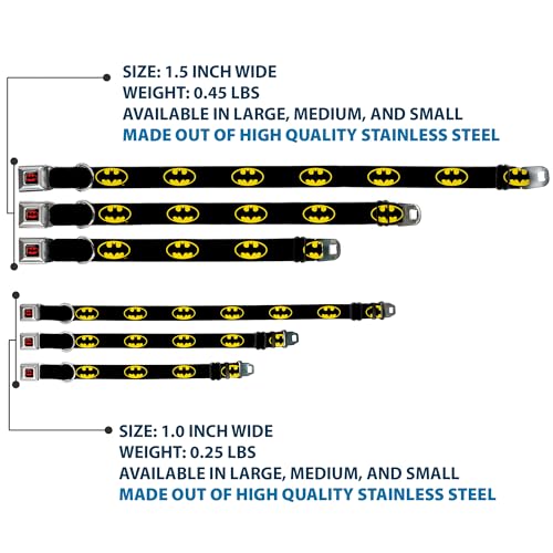 Buckle-Down Hundehalsband mit Schnalle, Batman-Schild, Schwarz/Gelb, 1.5' Wide - Fits 16-23' Neck - Medium, Mehrfarbig