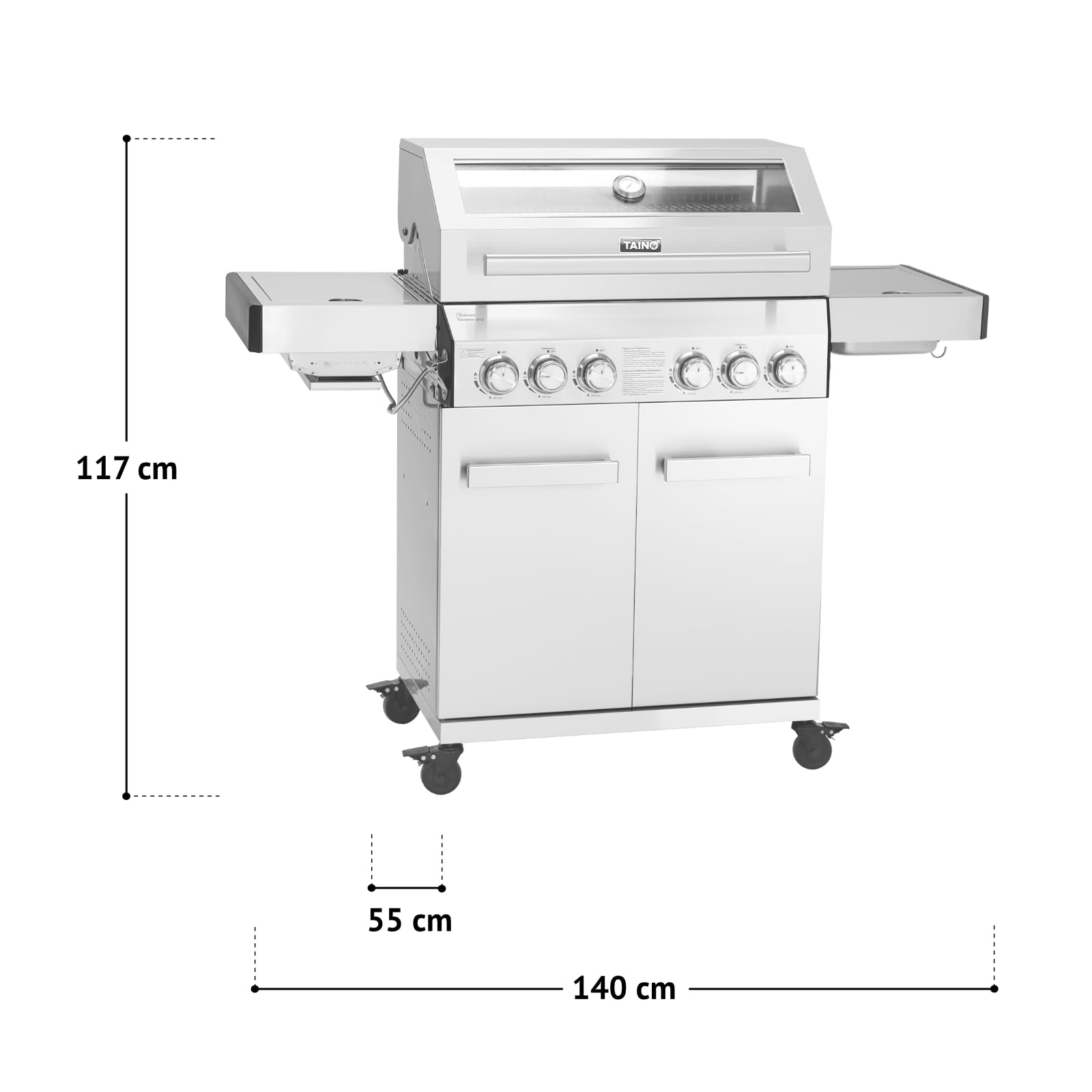TAINO PLATINUM YAMARA 4+2 Gasgrill Edelstahl 4 Brenner Keramik Sear-Burner Keramik Backburner Piezo-Zündung Grillrost gusseisern
