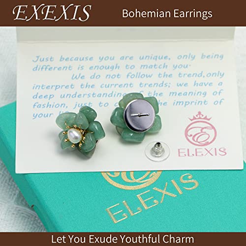 Elexis Green Real Jade Stud Earrings For Women Trendy Crystal Gemstone Betsey Johnson Unique Van Cleef Dainty Emerald Jewelry Set For Girls Bling Daisy #TOP4