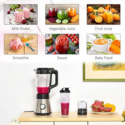 HOMCOM Blender Smoothie Maker, 900W Countertop Blender with 5 Speed Setting, Pulse Function, 1.5L Mix Cup, Portable Cup and Grinder for Ice, Fruit, Vegetable and Nut