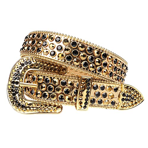 Ceinture strass western punk dorée avec diamants cristal pour jeans