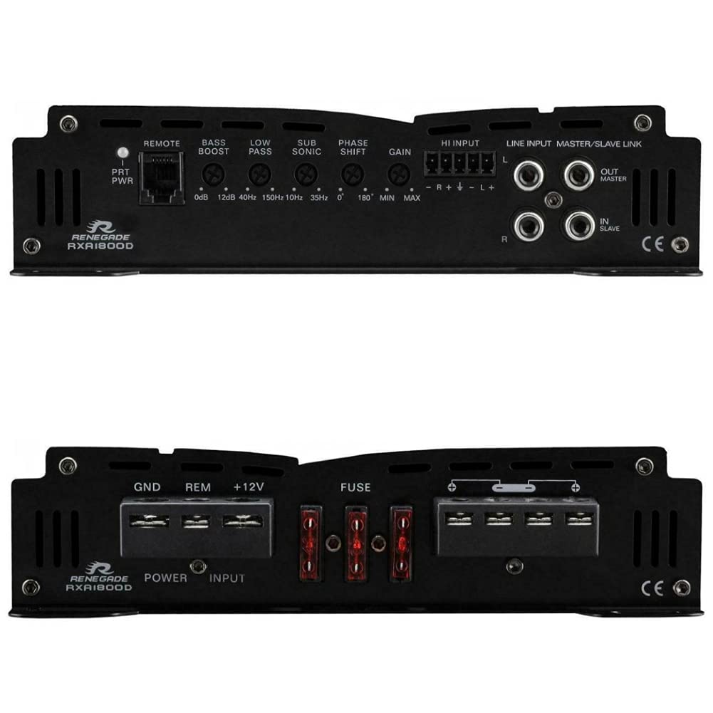 1 Amplificador RENEGADE RXA1800D RXA 1800 D monofónico Clase d 1 Canal 900 vatios rms Estable a 1 Ohm 1800 vatios máx Bass Boost spl Coche Black, 1 Pieza