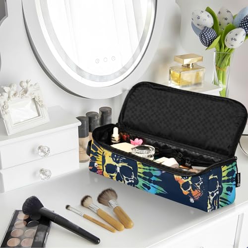 Organizador portátil para herramientas de peinado con diseño tie dye de calavera y tapete resistente al calor para planchas alisadoras, rizadores y otras herramientas de estilizado miniatura 7