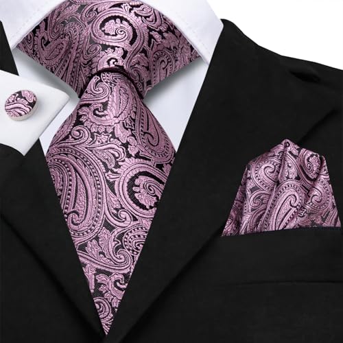 Image of Dubulle Mens Paisley Floral Silk Tie for Men Striped Necktie and Pocket Square Cufflinks Set Wedding Business