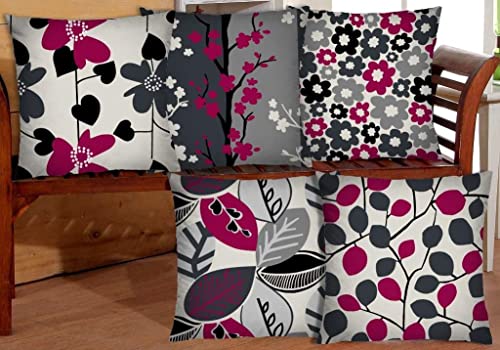 Image of RD TREND Jute Cushion Covers 16x16 Inch - Set of 5 | Digital Printed Decorative Throw Pillow Covers for Sofa, Couch, Living Room & Bedroom | Cushion Cases (Without Fillers)-Pink Floral