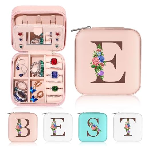 Yesteel Small Jewelry Case Jewelry Organizer Jewelry Box for Traveling, Wedding Gifts Engagement Gift Bridal Shower Gift Bridesmaid Proposal Gifts Matron Maid of Honor Proposal Gifts Initial E
