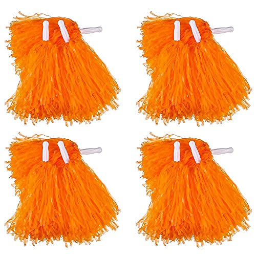 PUZINE 12 Pack Cheerleading Pom Poms with Baton Handle for Team Spirit Sports Dance Cheering Kids Adults（Orange）