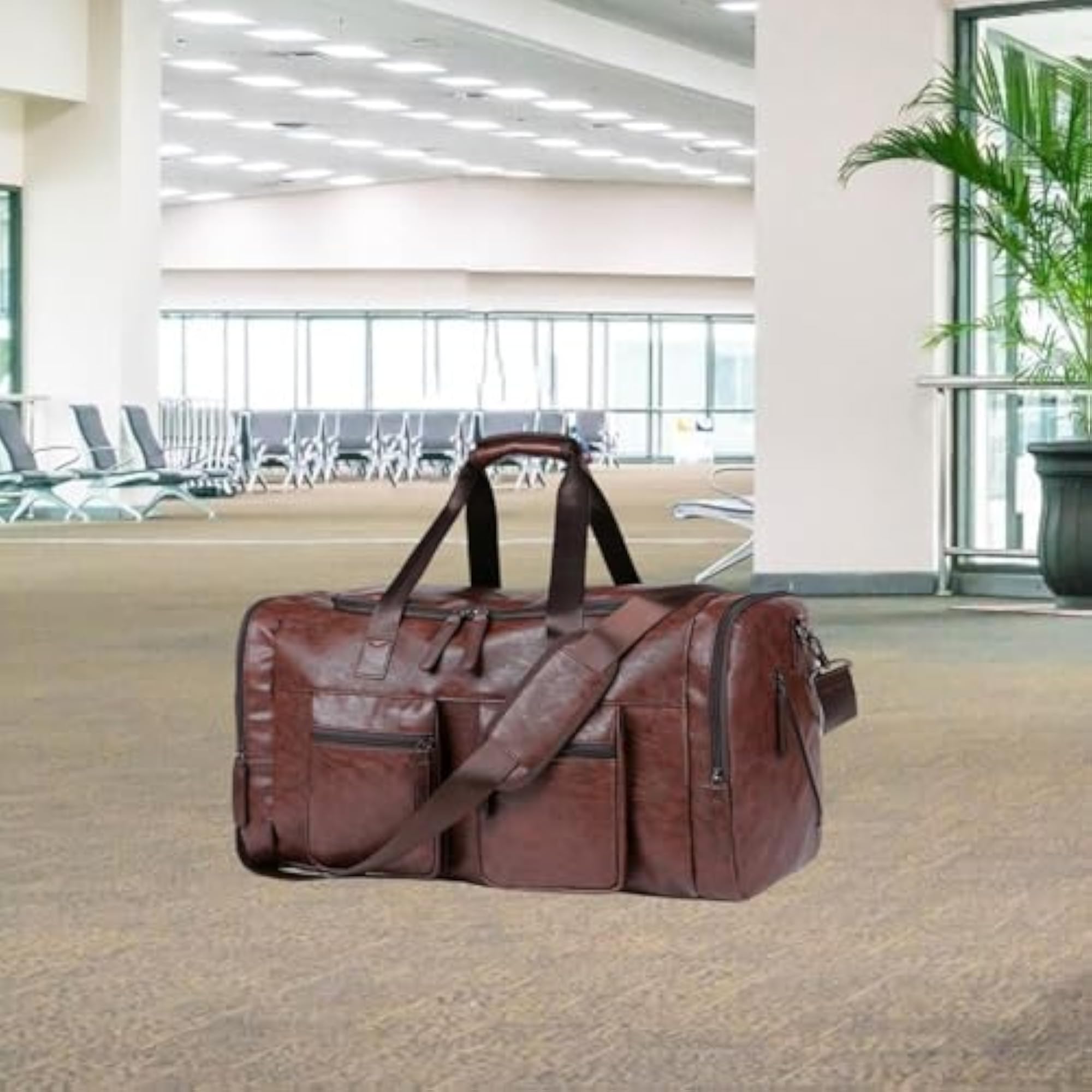 Travel Duffel Bag Handbag Gym Water Resistant Adults Weekender Overnight Bag Deep Brown