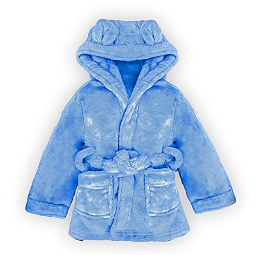 Image of Baby Togs Baby Dressing Gown Fleece Robe Teddy Ears, Blue