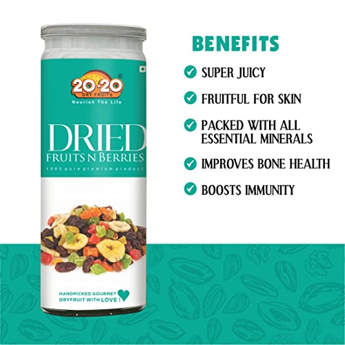 Image of 20-20 Dry Fruits Dehydrated Fruits N Berries - Cranberries, Strawberry, Kiwi, Mango, Papaya - Nutritious Snack for Kids and Adults - 200 g
