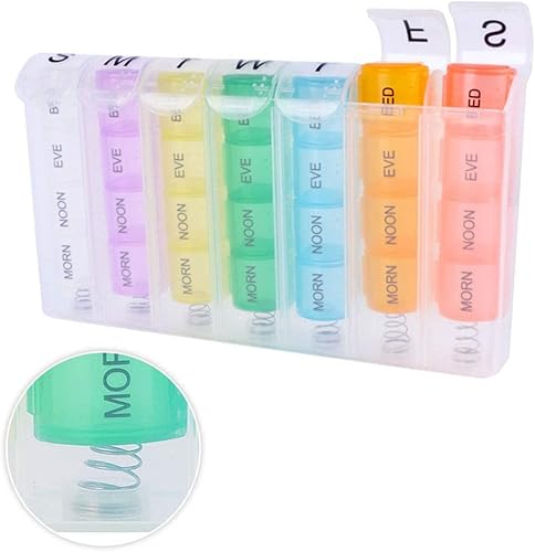 Miniatura 4 de Pastillero semanal extragrande 4 veces al día, pastillero diario con 28 compartimentos, contenedor de viaje portátil para aceites de pescado,