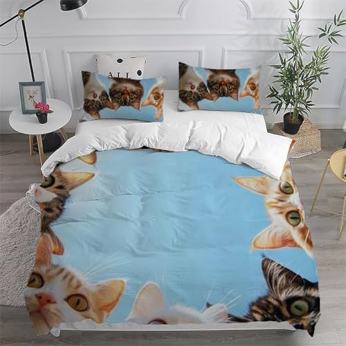 Housse de couette chaton microfibre 3D avec zip pour lit double