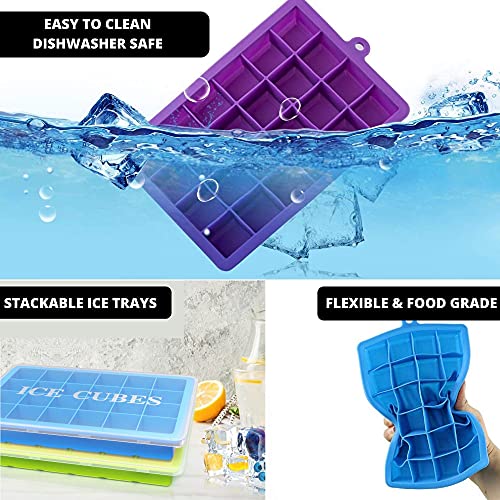 Image of FiABLE Premium Silicone Ice Tray with lid | 24 Small 1inch Ice Cubes, Flexible and Easy Release, BPA Free, FDA Approved Silicone - Set of 2 Trays