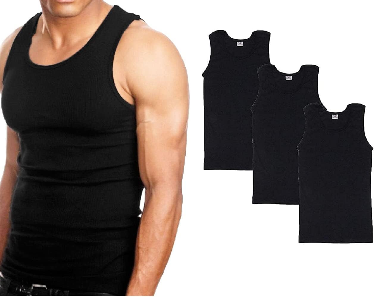 Goyoma 3 Packs Mens 100% Cotton Tank Top Wife Beater A-Shirt Undershirt