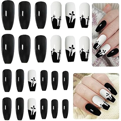CHEERYMAGIC Halloween Black French Press on Nails Cover