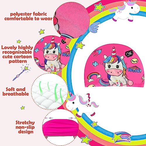 Echehi 3pcs Unicorns and Mermaids Girls Swimming Cap, Polyester Kids Swimming, bule - Image 3