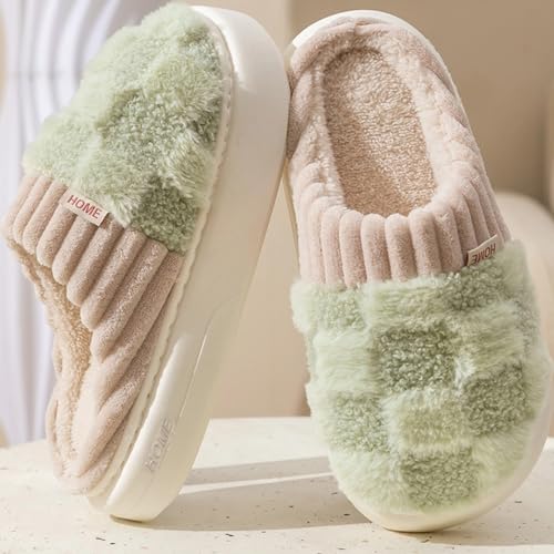 Checkered Slippers for Women Men Indoor Warm Cozy Winter Fuzzy Slippers Unisex Plush Plaid Home Bedroom House Shoes Slip On Non-Slip3