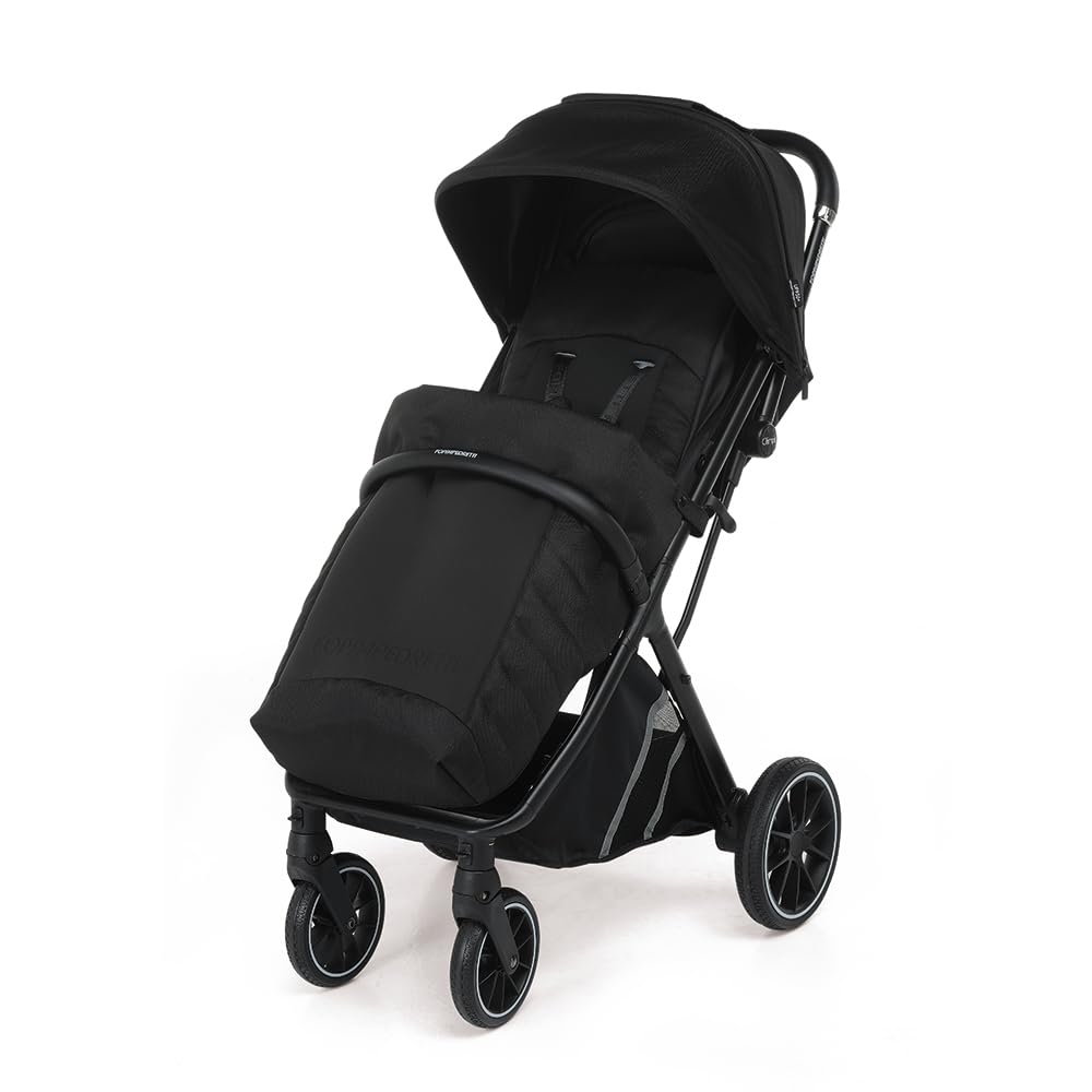 Foppapedretti Passeggino Compatto Olimpic, per bambini 0-22 Kg (0-4 anni), Chiusura ad 1 mano, Self-Standing, Ruote Ammortizzate, Tessuto UPF50+, Cerniere Resistenti Acqua, Trasportabile, Nero