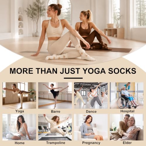 Image of Toes Home Pilates Socks for Women, Grip Yoga Crew Socks, Non Slip Socks | Grippy Socks Woman for Barre, Sticky Slipper Socks For Hospital, Barefoot Workout Socks, Gifts for Women, 4 Pairs