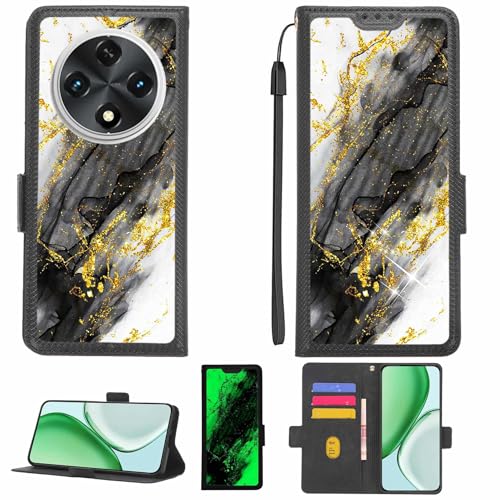 Aroepurt Case Compatible for UMIDIGI G100A Phone Case Flip Cover [with Tempered Glass Screen Protector][RFID Blocking][Gold Glitter+Luminous] LPT-HDL