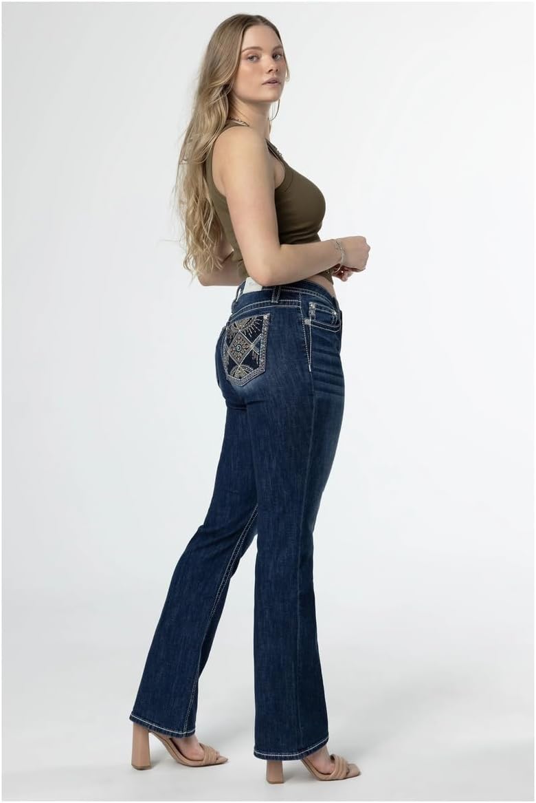 Miss Me Women's Mid Rise Floral Scene Bootcut Jeans