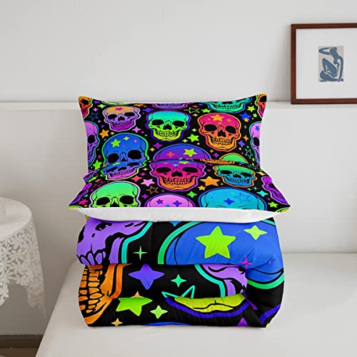 Feelyou Sugar Skull Comforter Set Gothic Skull Star Colorful Bedding Set Halloween Themed Comforter For Children Kids Boys Girls Microfiber Bones Rainbow Duvet Set Room Decor Quilt Set Twin Size #TOP4