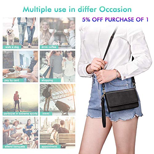 Nuoku Black Wristlet Small Crossbody Cellphone Purse+Grey Passport Holder Rfid Blocking Travel Wallet For Women thumb #4