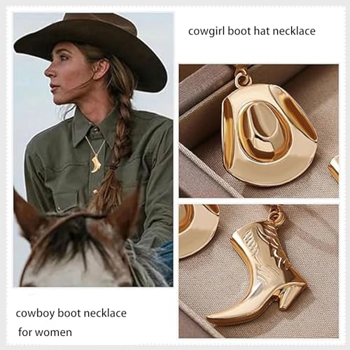 MIFYNN Cowboy Boot Necklace for Women Cowgirl Boot Hat Necklaces 14K Gold Layered Hat Boot Pendant Necklaces Western Country Jewelry Gifts3