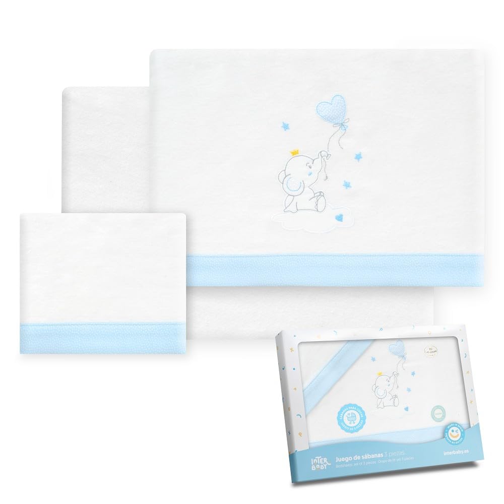 Interbaby - Set di lenzuola per carrello 40 x 80 cm, per bebè, lenzuola invernali, in flanella, modello elefante globo cuore, con lenzuolo sotto + lenzuolo sopra + federa per cuscino