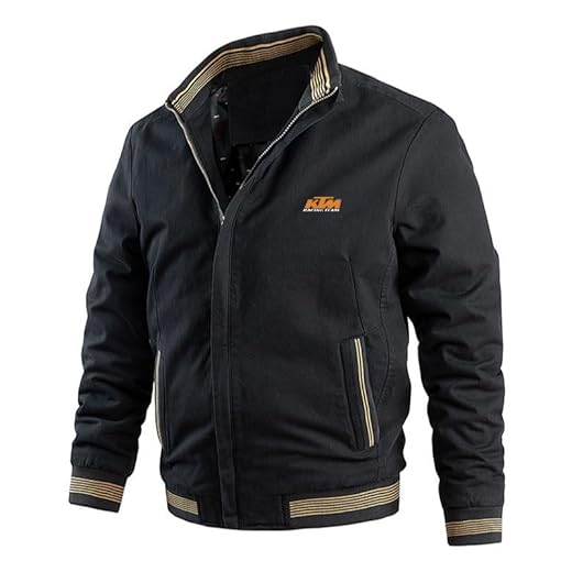 Chaqueta de algodón para hombre con cuello alto K.T_M Zip Casual Suelta Primavera/Otoño Chaqueta de Color Sólido, Negro , XXL