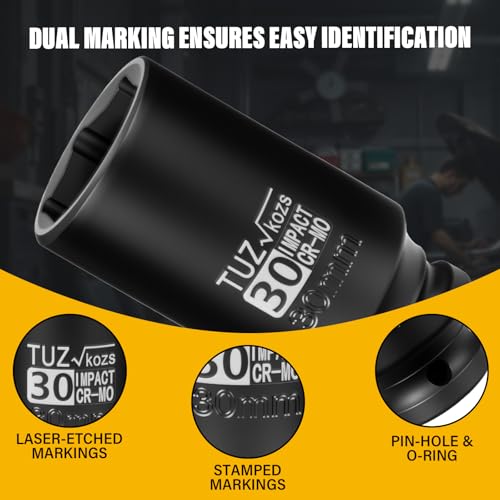 Image of 1 /2 Inch Drive 30mm Deep Metric Impact Socket,CR-MO,6 Point Radius Corner Design,Square Chamfered Opening,Axle Nut Impact Grade Socket for Easy Removal