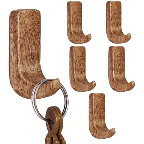 Indian Shelf 12 Pack No Damage Wood Wall Hooks- Small Adhesive Wall Hooks- Boho Key Decorative Wall Hooks for Hanging- Wood Hangers- Sticky Coat Hooks Wall Mount- Towel Hooks for Bathroom Wall Mounted Cover
