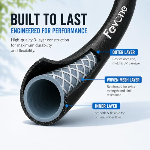 FEVONE Kink Free Garden Hose 75 ft, Heavy Duty Water Hose | Flexible Lightweight, Hybrid Polymer, 5/8 ID, 600 PSI, Leak-Proof, Solid Brass 3/4 GHT Fittings for Garden Watering