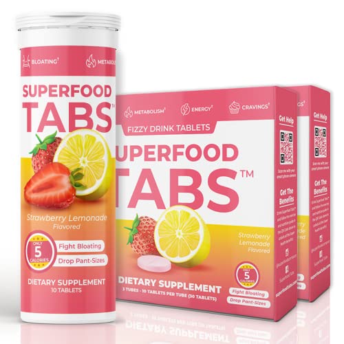 Superfood Tabs Superfoods Company Detox Cleanse Drink - Supplement for Women & Men - Support Healthy Weight Digestive Health Cravings & Bloating Relief - Strawberry Lemonade Flavor [60 Tablets]