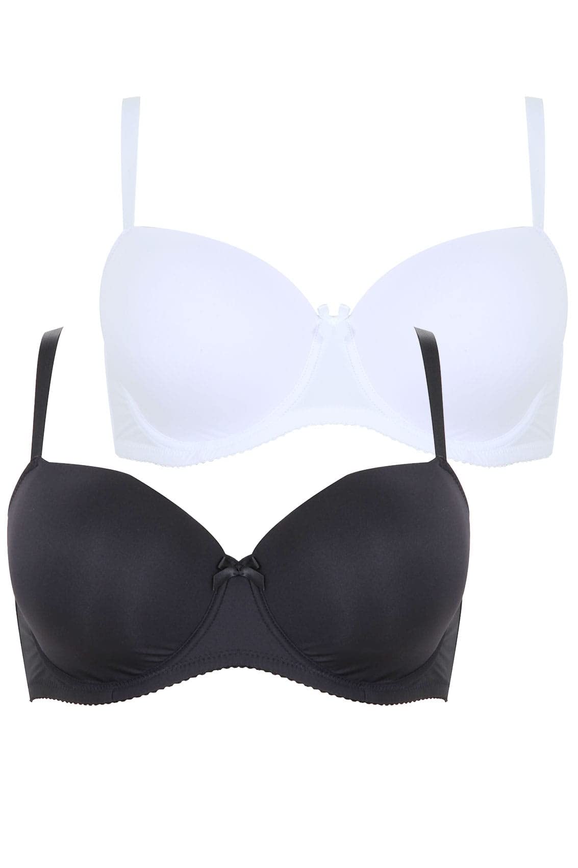 Yours 2 Pack Moulded T-Shirt Bras - Black - 44D - Seamless Underwired Cups - Adjustable Straps - Side Boning - Everyday Support