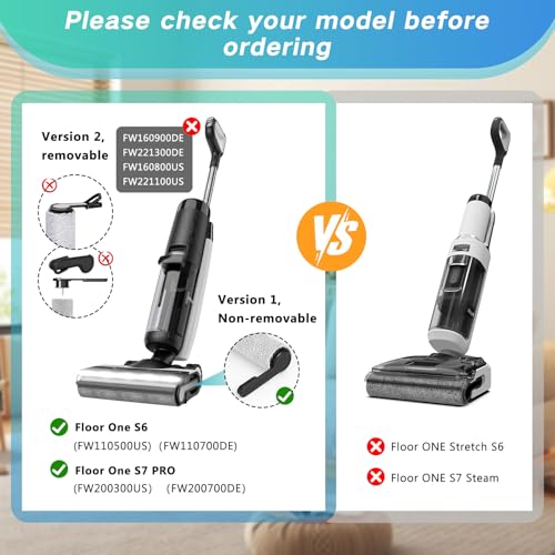 Image of Only Version 1 for Tineco Floor One S7 PRO / S6 Wet and Dry Vacuum Cleaner Replacement Parts 7 Pieces Accessories 3 Roller Brushes + 3 HEPA Filters + 1 Cleaning Brush, Part No. FW200300US